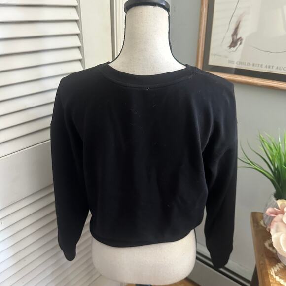 FOR THE REPUBLIC Top Womens Small Black Pullover Cropper Twist Front Athleisure - Picture 3 of 6
